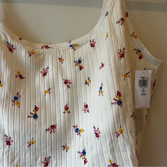 Old Navy XL Tall Ribbed Floral Tank Top Adjustable Straps White Cotton Blend NWT - Picture 2 of 12